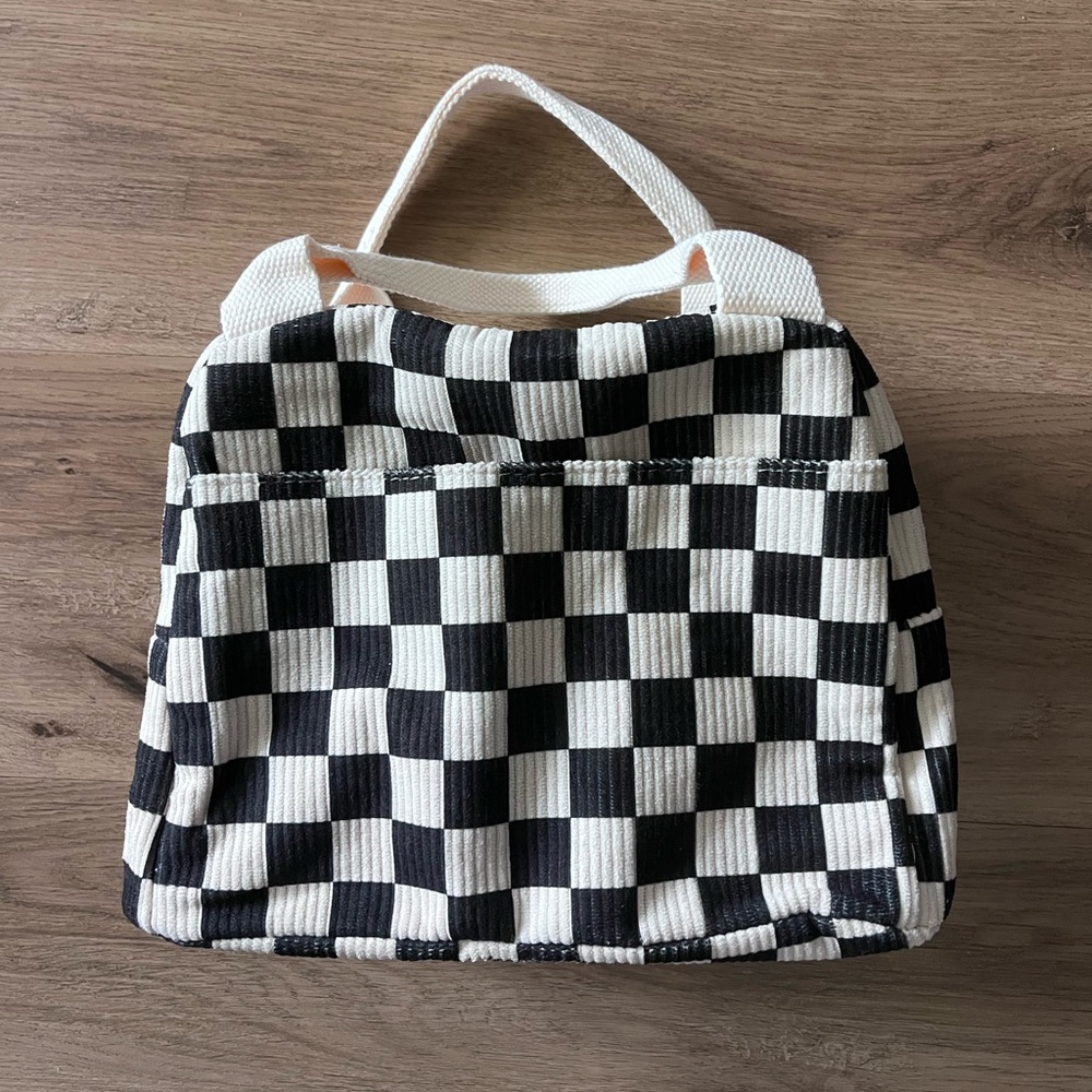 Bluboon Checkered Black and White Tote lunch Bag